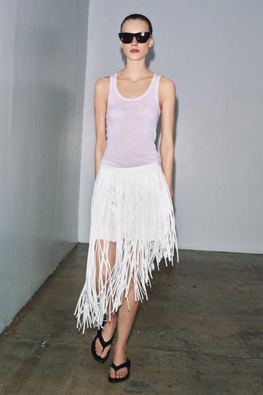 ZW COLLECTION ASYMMETRIC FRINGED SKIRT - White by Zara - Image 3