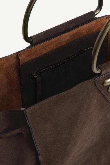 LIMITED EDITION SPLIT SUEDE STUDDED CITY BAG - Brown by Zara - Image 8