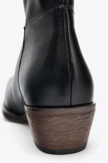 LEATHER COWBOY ANKLE BOOTS - Black de Zara - Image 7