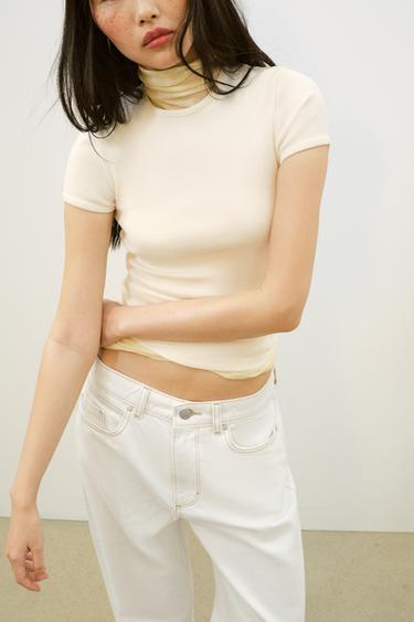Zara RIBBED T-SHIRT - Oyster-white