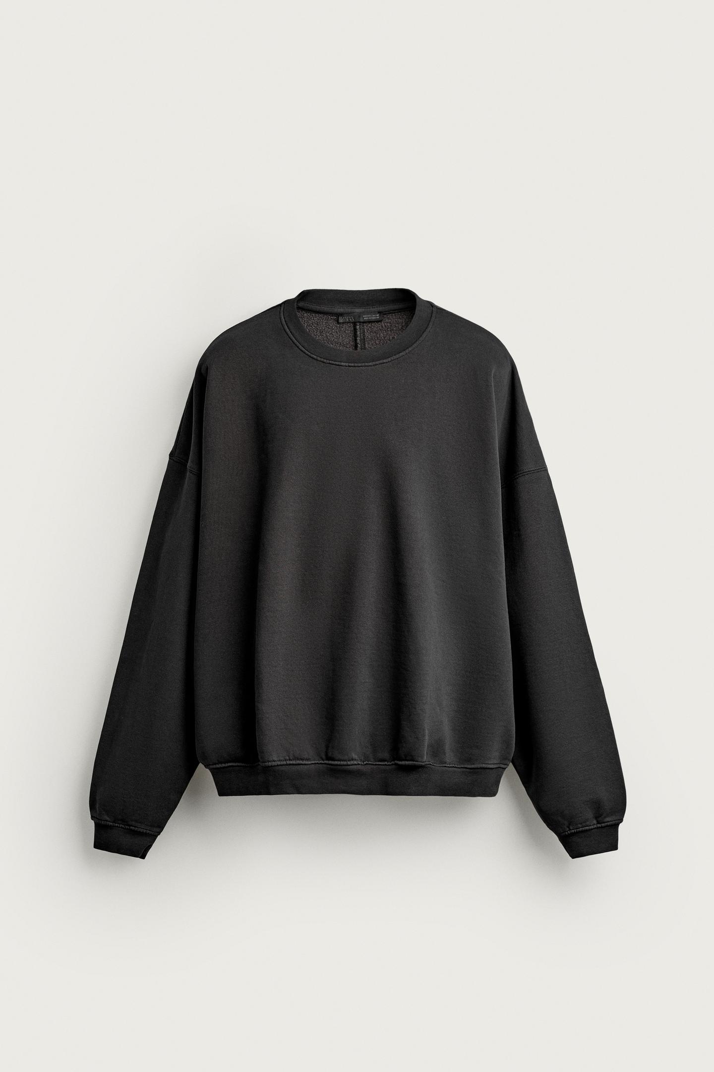 Мужская толстовка Zara Washed Relaxed Fit Crewneck, цвет: Чёрный — фото 7