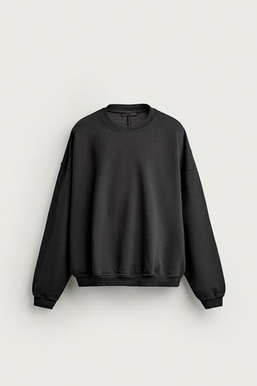 WASHED RELAXED FIT CREWNECK SWEATSHIRT — Black 1