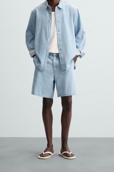 Zara DENIM SHORTS - Sky blue