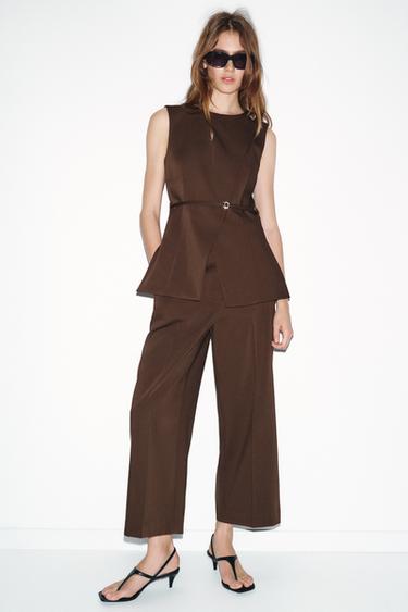 DOUBLE-BREASTED WAISTCOAT WITH BELT - Brown by Zara