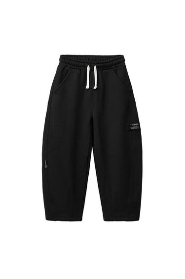 Zara BARREL PLUSH PANTS WITH LABEL - Black - Image 0