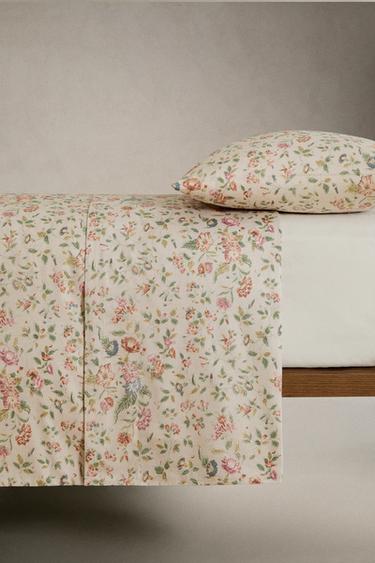 FLORAL SATEEN DUVET COVER (300 THREAD COUNT) - Light beige by Zara - Image 2