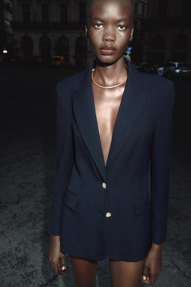 BLAZER ACINTURADO COM OMBREIRAS - Azul-marinho da Zara