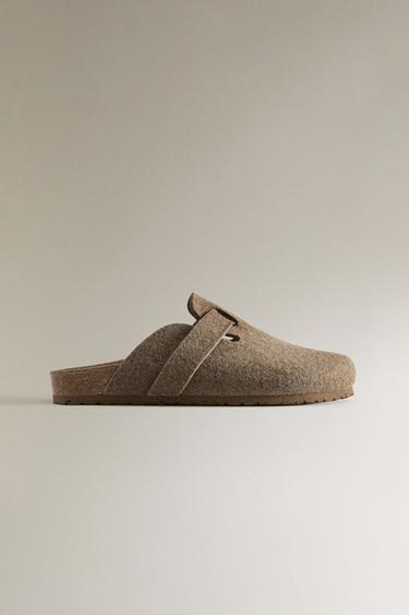 Zara FELT CLOGS WITH STRAP - Khaki Green