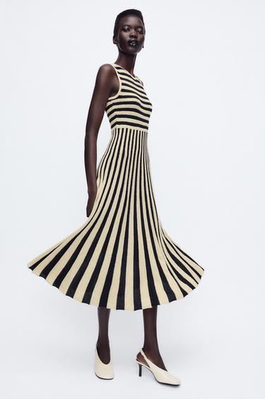 VESTIDO MIDI LISTRADO - Cru / Preto da Zara