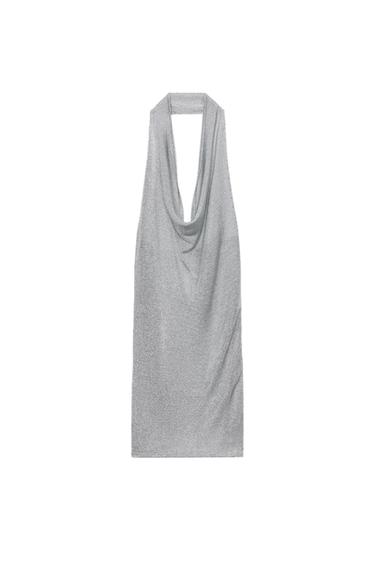 METALLIC THREAD KNIT HALTER DRESS - Silver by Zara