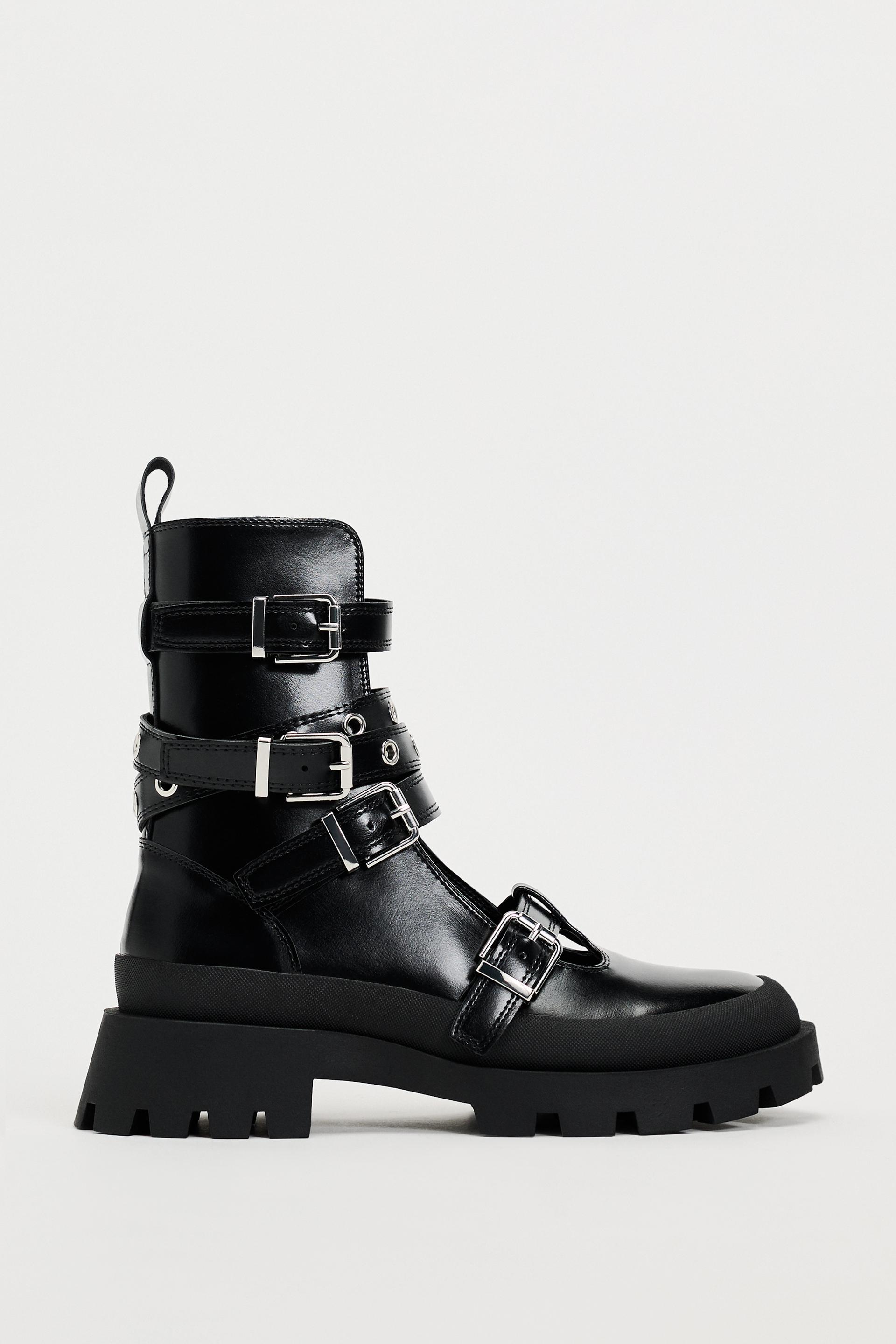 NEW Zara Black Mid Calf Boots Sz 6.5-7 Winter/Fall 2052/811 riding tall  buckle