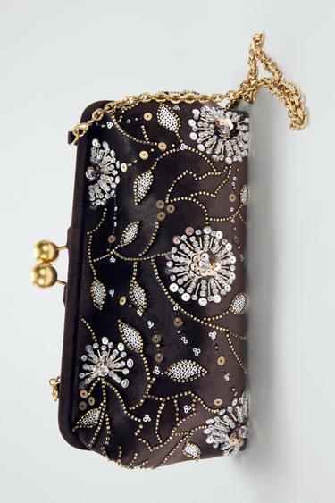 CLUTCH BAG WITH APPLIQUÉS - Brown by Zara