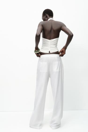 LINEN BLEND WIDE-LEG TROUSERS WITH BUCKLES - White by Zara - Image 5