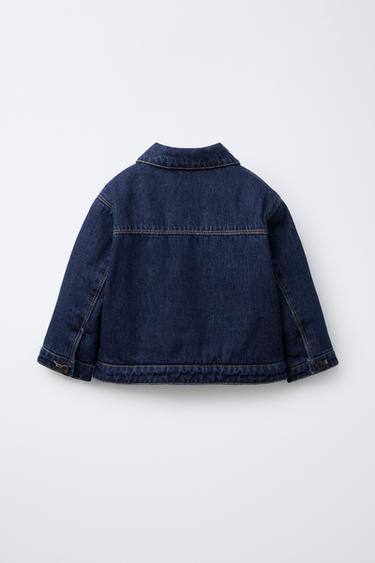 Zara EMBROIDERED FLORAL FLEECE DENIM JACKET - Blue