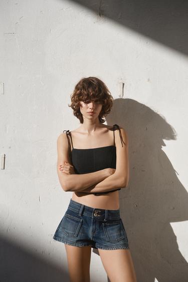 TOP COURT STYLE CORSET EN POPELINE - Noir de Zara