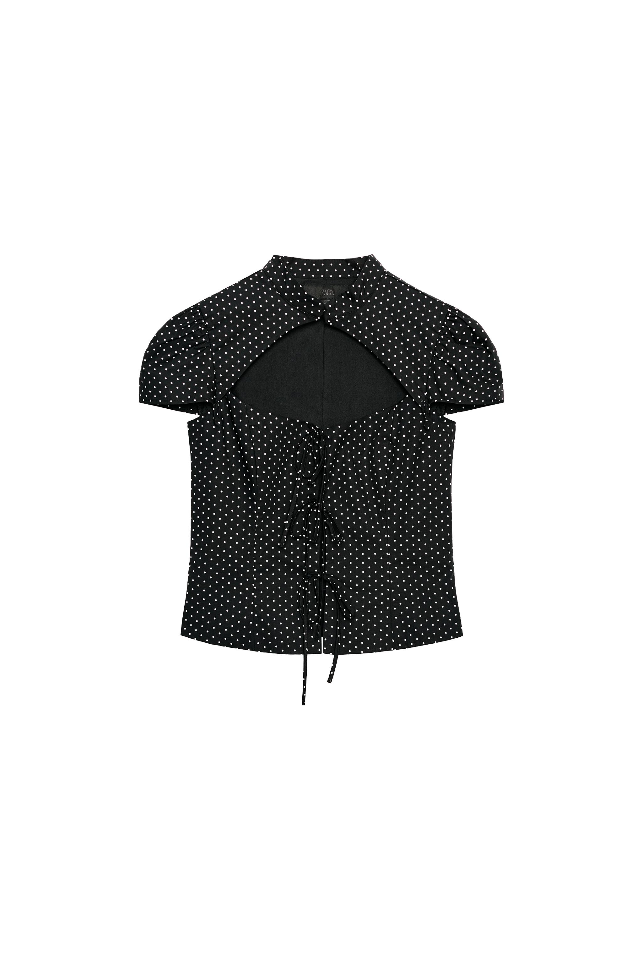 ドット柄タイ付きポプリンシャツ - ブラック/ホワイト | ZARA Japan / 日本
