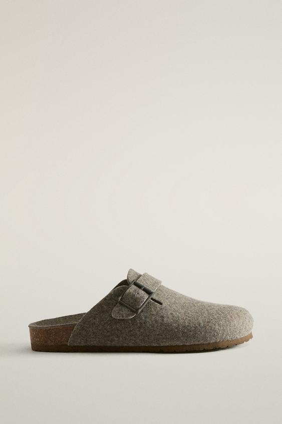 BUCKLED FELT MULE SLIPPERS - Khaki Green by Zara - Image 0