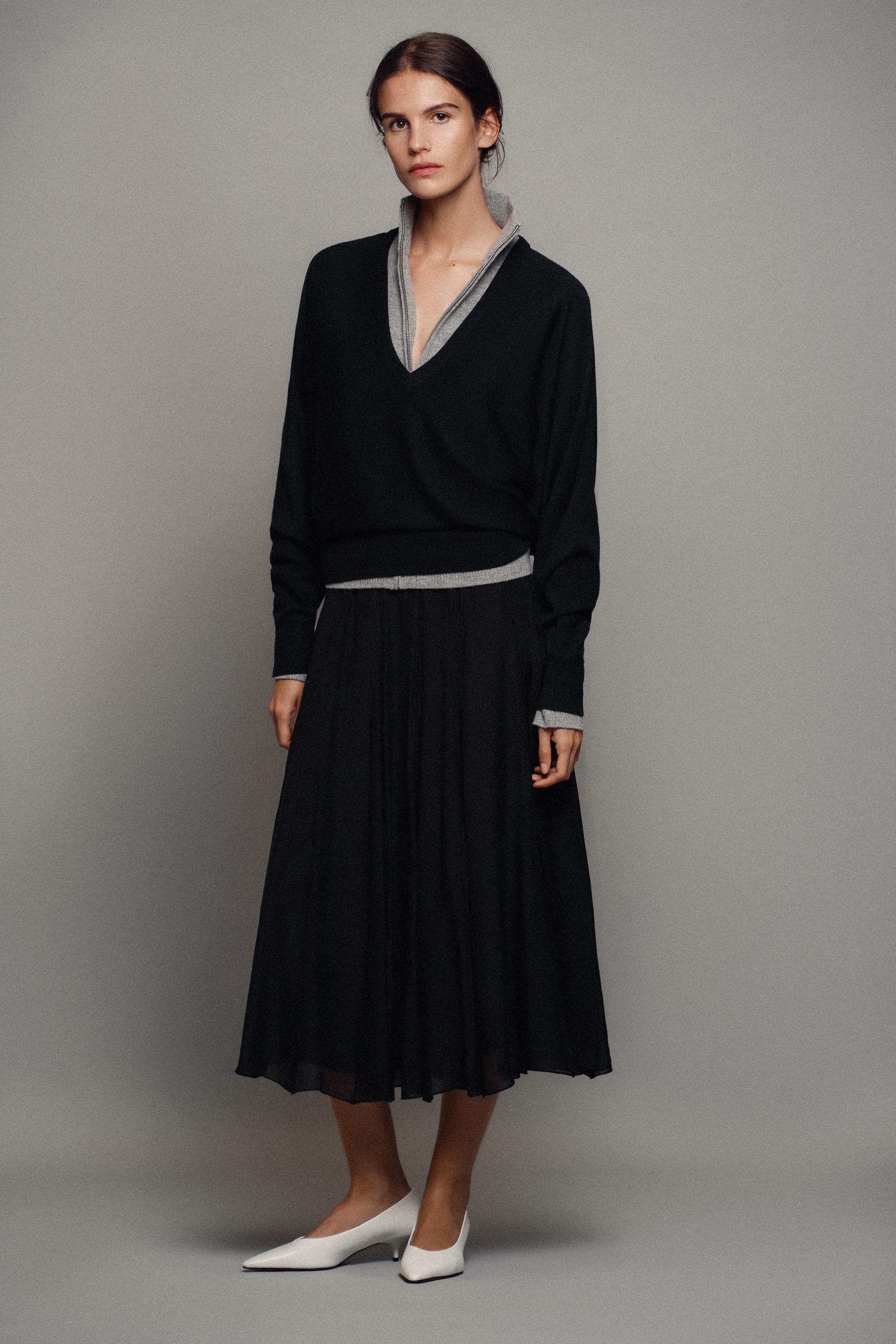 Zara ZW COLLECTION DÖKÜMLÜ KOMBİNE ETEK görsel 3