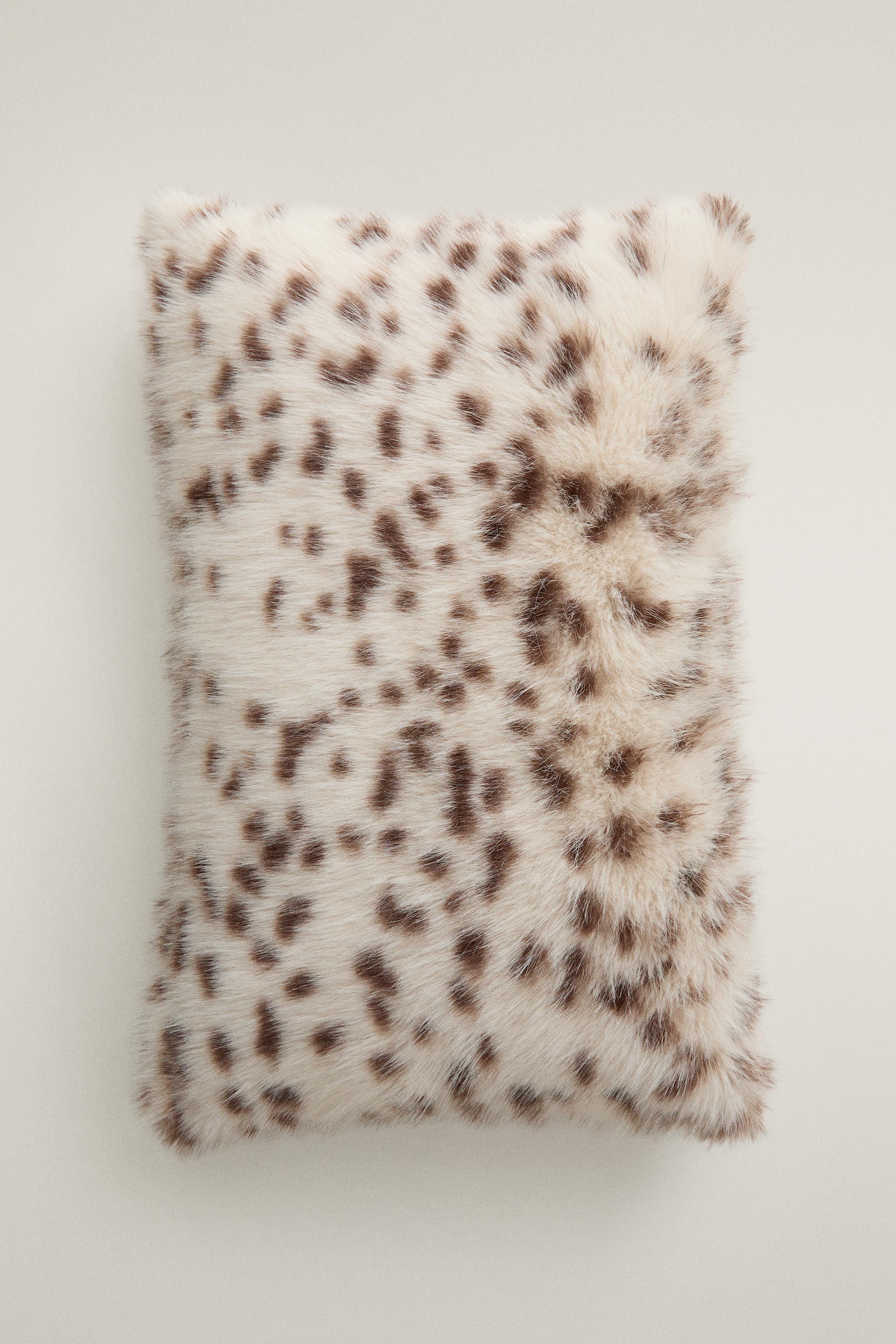 LONG FUR ANIMAL PRINT THROW PILLOW COVER