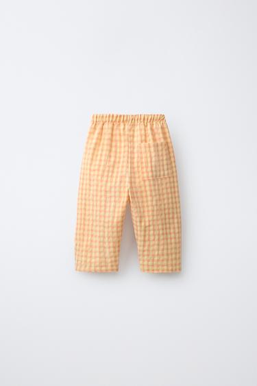 RELAXED GINGHAM TROUSERS - Tangerine by Zara - Image 1