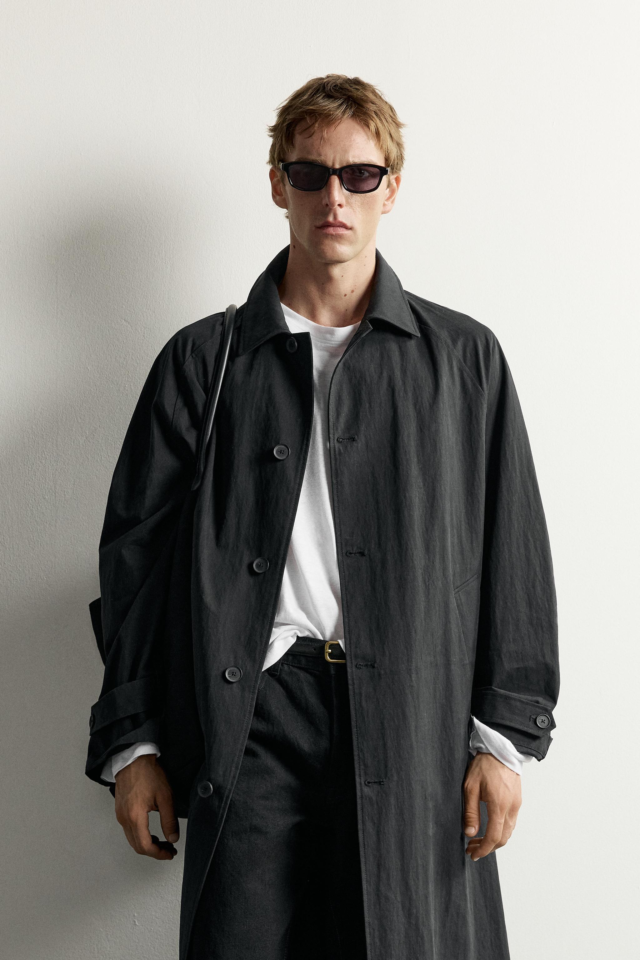 CONTRAST RELAXED FIT TRENCH COAT — Black
