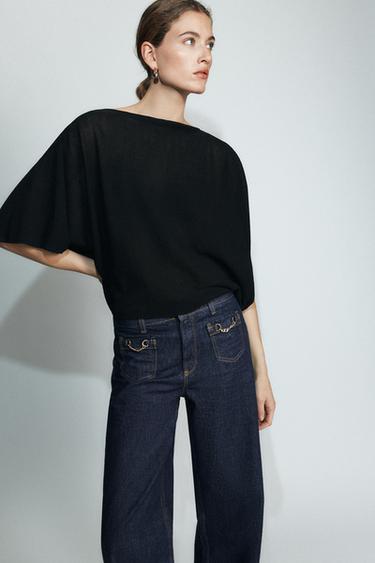 Zara KNIT CAPE TOP - Black