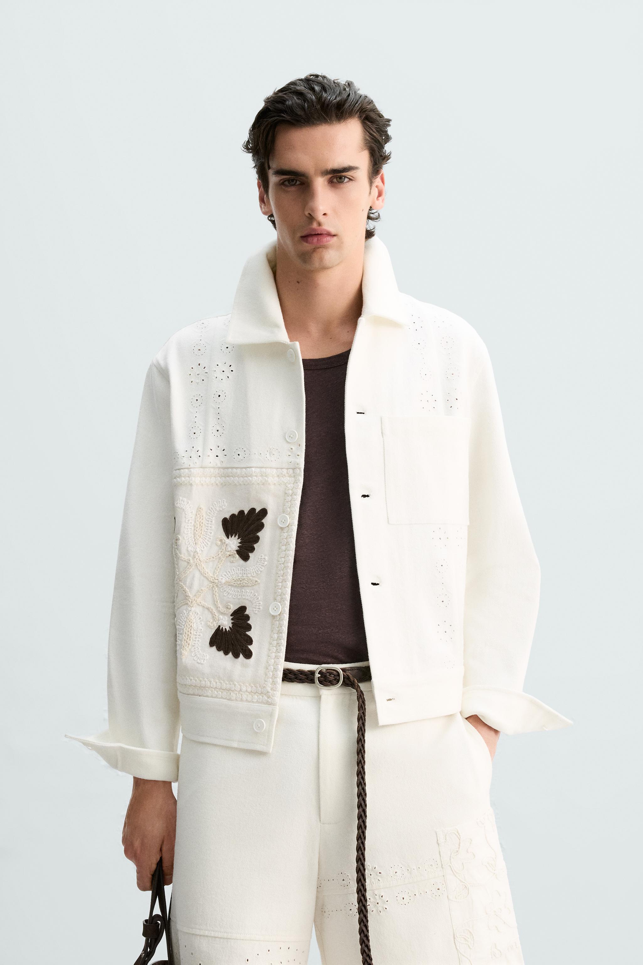 CUTWORK EMBROIDERY PATCHWORK JACKET - Oyster-white | ZARA