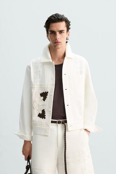 CUTWORK EMBROIDERY PATCHWORK JACKET - Oyster-white by Zara