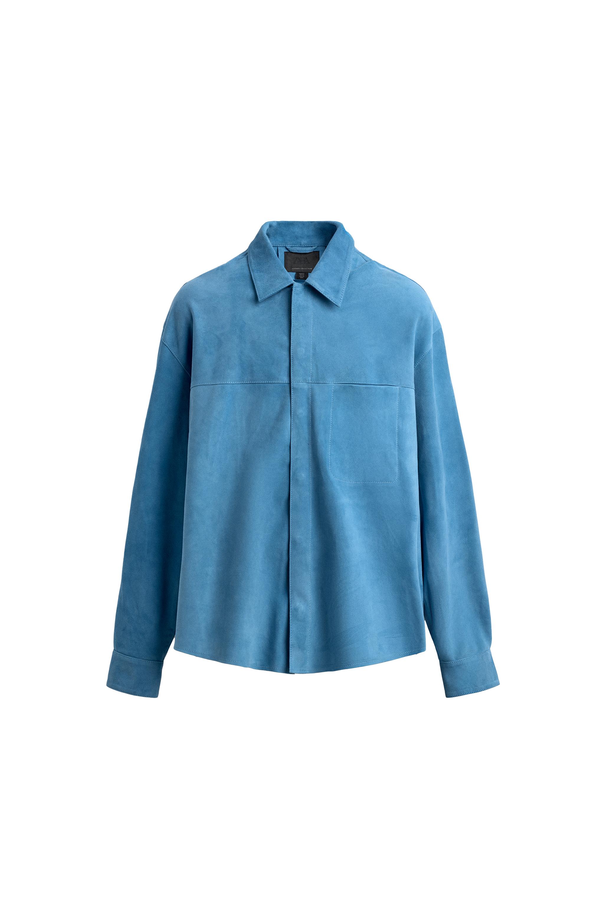 レギュラーフィット スエードシャツジャケット - ブルー | ZARA Japan