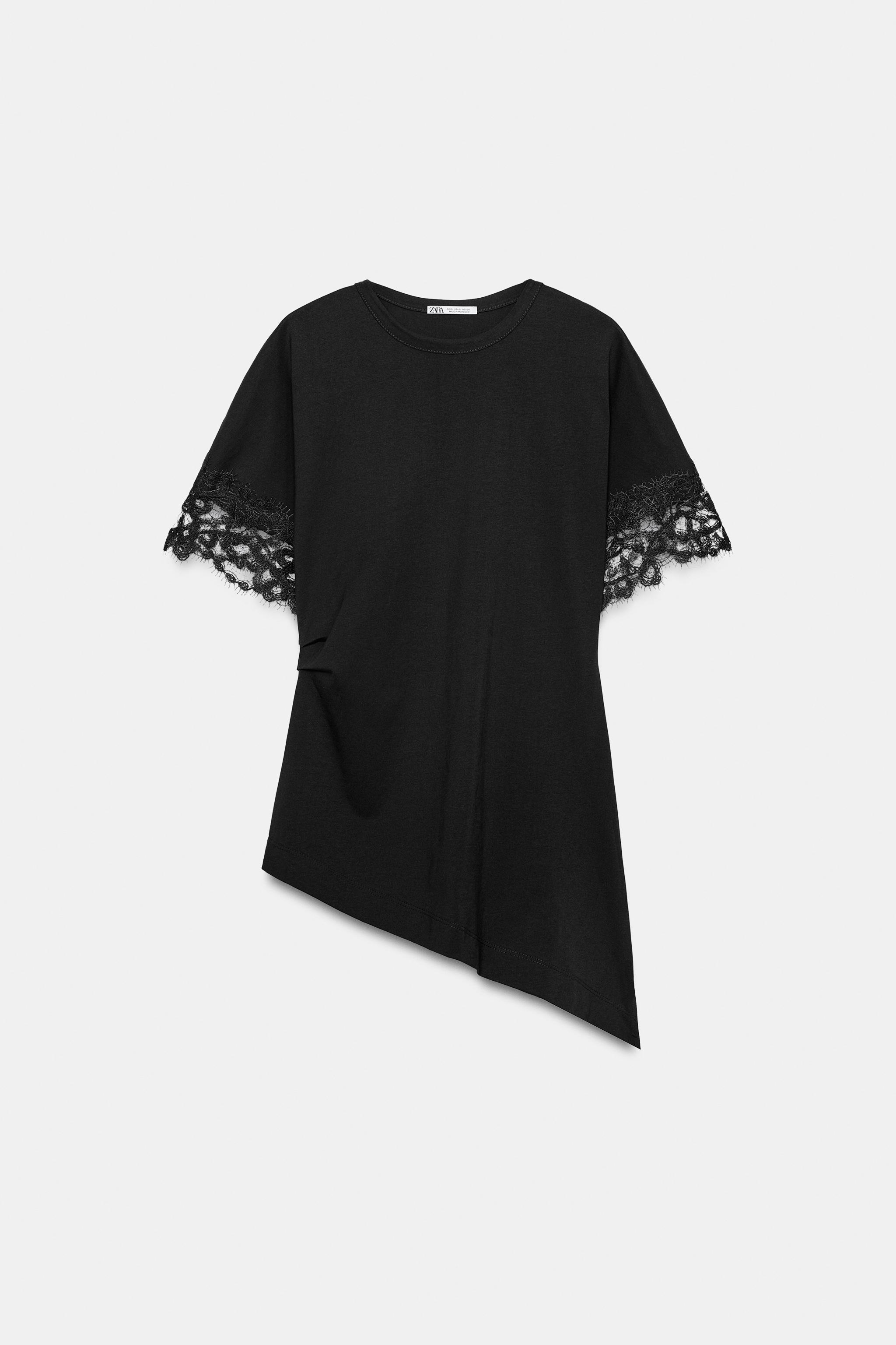 Женские футболки Zara ASYMMETRIC LACE T-SHIRT — фото 7
