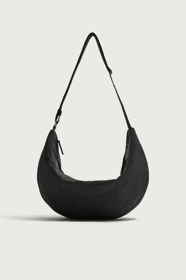Zara MEDIUM NYLON SHOULDER BAG - Black