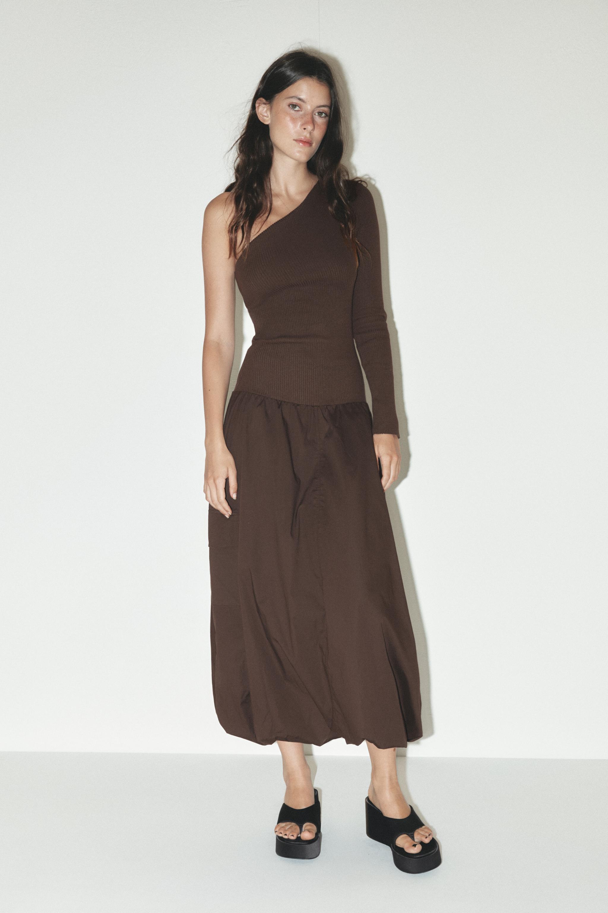 ASYMMETRIC BALLOON DRESS - Brown | ZARA South Africa