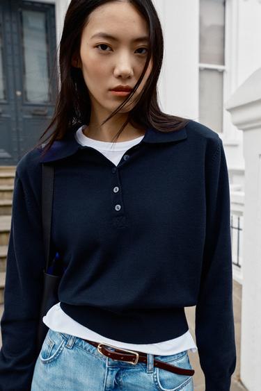 POLO PUNTO HOMBRERAS - Azul de Zara