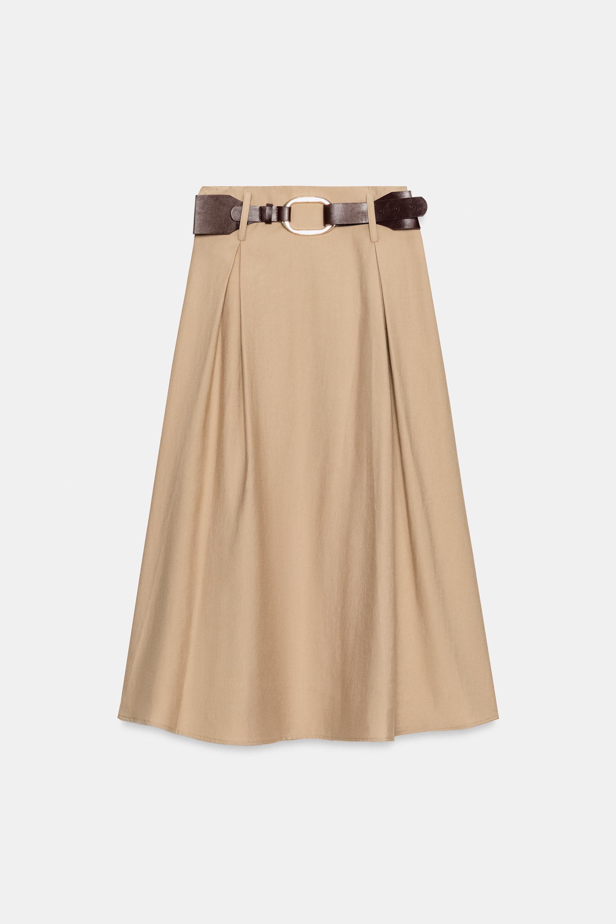 Женские юбки Zara BELTED MIDI SKATER SKIRT — фото 7
