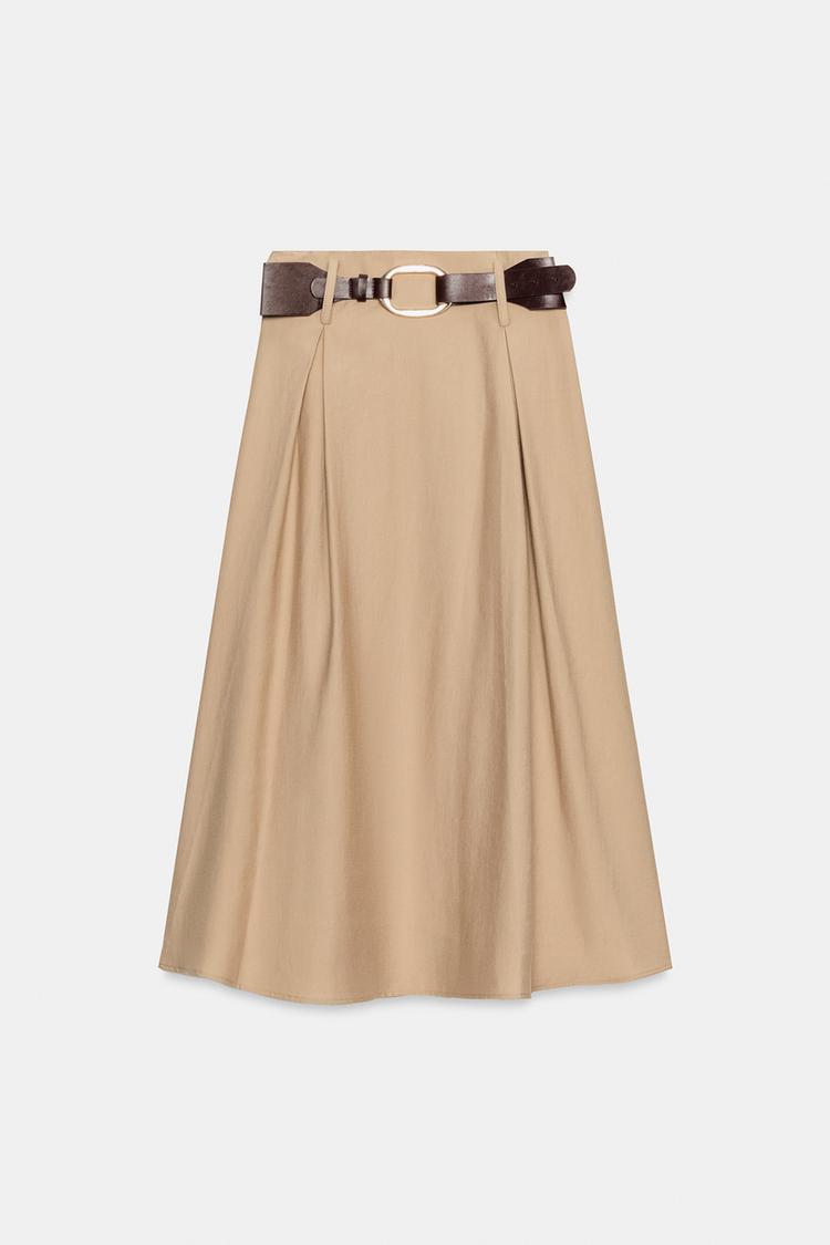 Falda midi con cinturón y vuelo 4