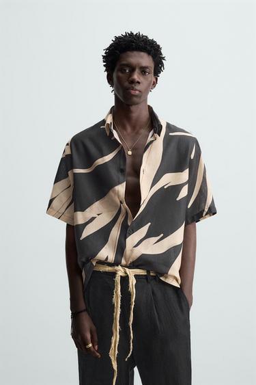 Zara LEAF PRINT SHIRT - Black
