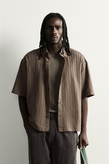 STRIPED JACQUARD BOXY FIT SHIRT - Brown by Zara