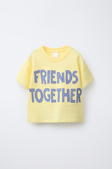 Zara GINGHAM PATCH T-SHIRT - Yellow