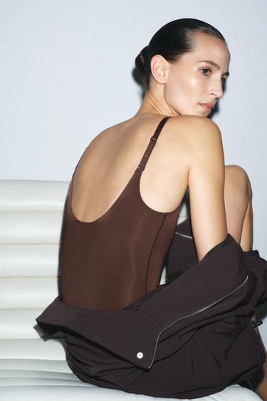 BODY EN MÉLANGE DE POLYAMIDE - Marron de Zara