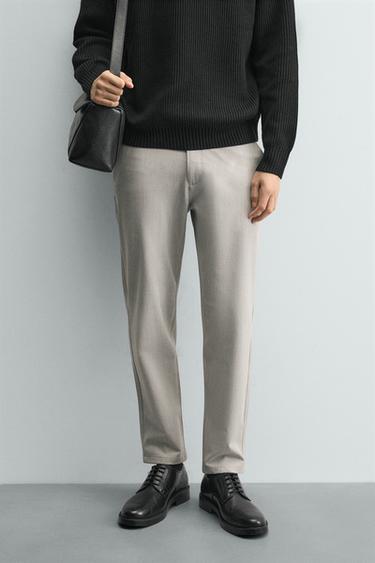 Zara TEXTURED STRETCH CHINO PANTS - Beige marl