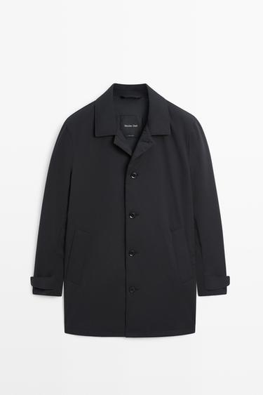 Zara Long collar detail trench coat - Dark navy