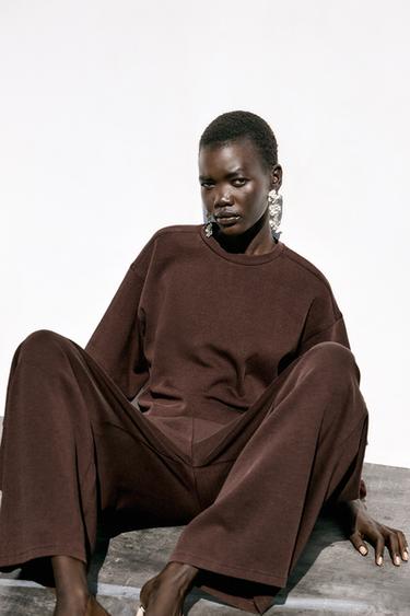 PANTALON INTERLOCK EFFET DÉLAVÉ - Marron foncé de Zara - Image 3