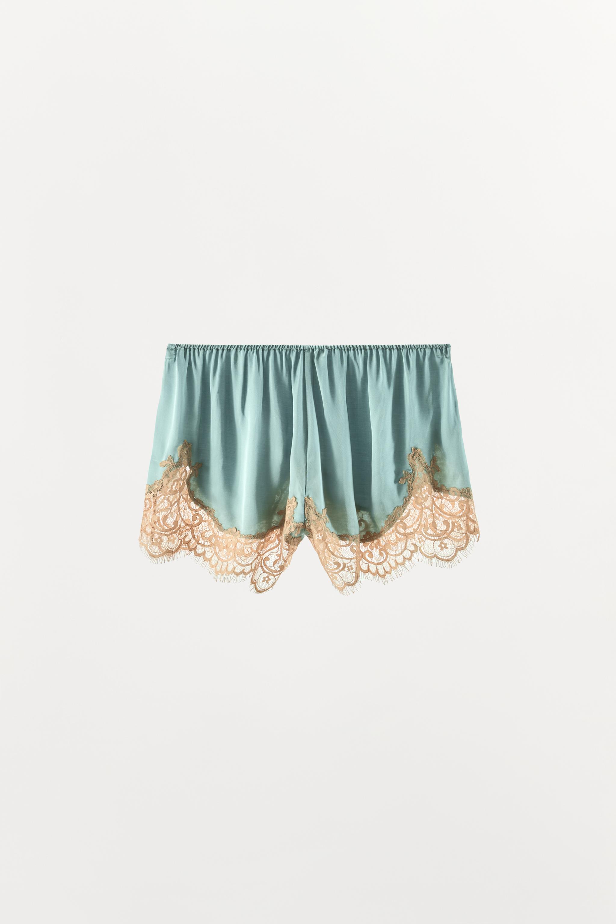 Женские шорты Zara SATIN EFFECT LACE SHORTS — фото 7