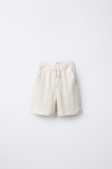 Zara TEXTURED STRAIGHT SHORTS - Beige