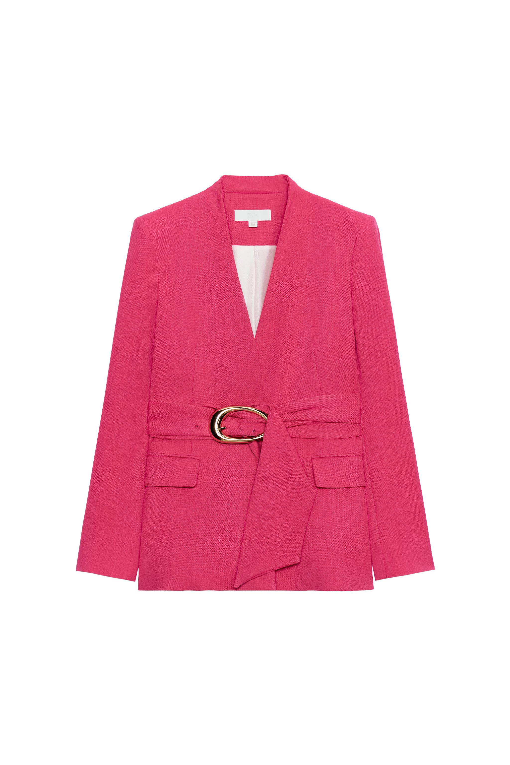 zara pink blazer dress with belt NWT Zara Pink Black Houndstooth Blazer Dress Bloggers Fav Sz Large NEW