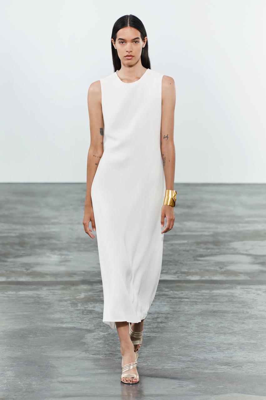 LINEN BLEND MIDI DRESS ZW COLLECTION - Oyster-white | ZARA United 