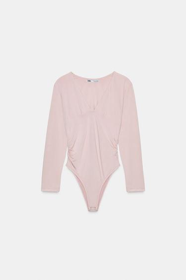 Zara LONG SLEEVE POLYAMIDE BODYSUIT - Champagne