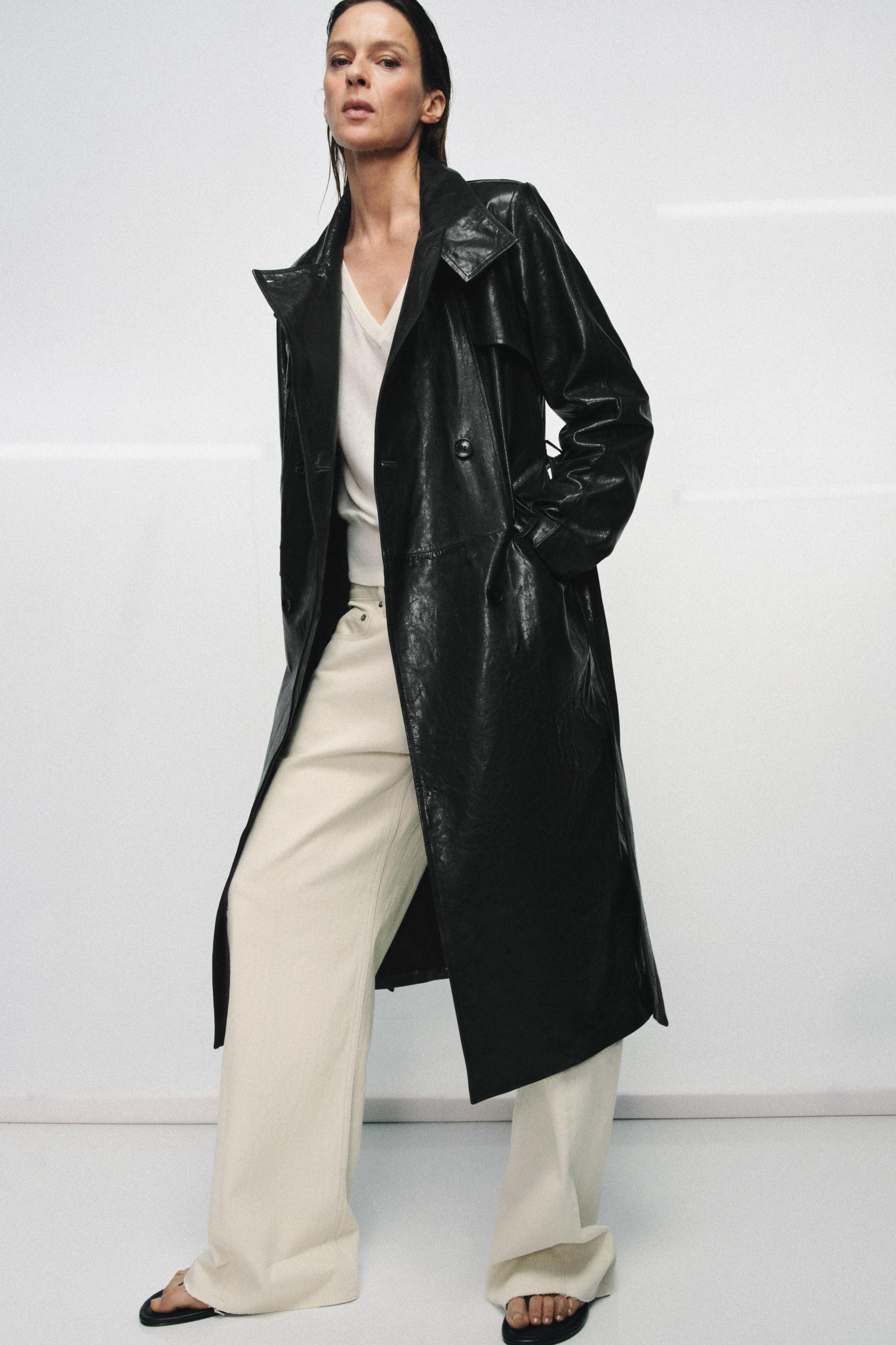 100% LEATHER SHOULDER PAD TRENCH COAT ZW COLLECTION LIMITED EDITION