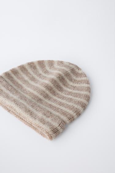 STRIPED WOOL AND CASHMERE HAT - Tan marl by Zara - Image 1