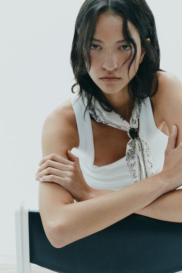 Zara STONE COTTON PRINTED BANDANA - Ecru